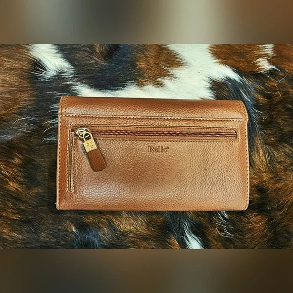 Vintage Relic Fossil Brown Pebbled Leather Trifold Wallet & Checkbook Wallet Set - Picture 2 of 13